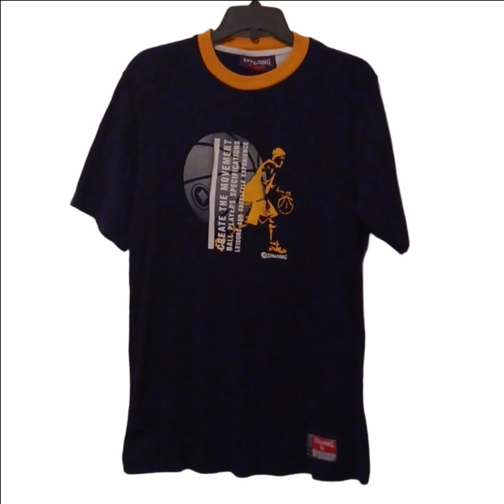 -- Spalding Dark Blue and Yellow Basketball Tee Men's Size Large Casual